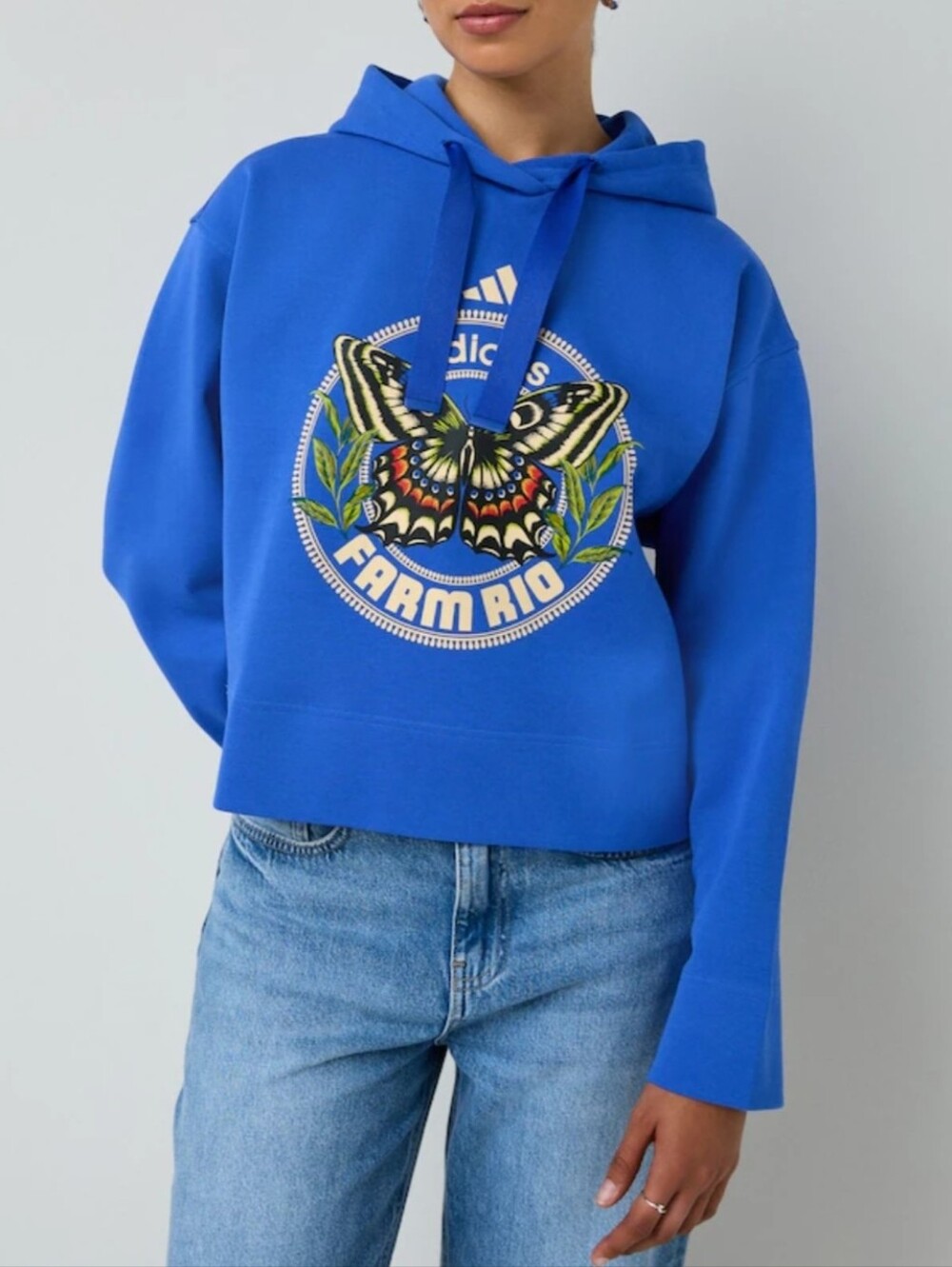 2025 ADIDAS FARM RIO Hoodie Oversized Women XS To M Boxy Three Stripes Butterfly